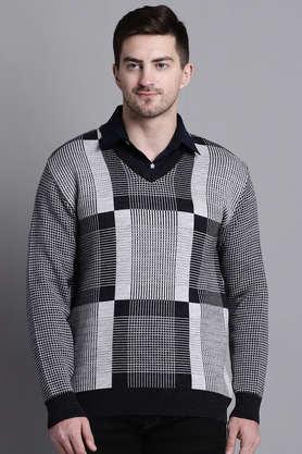 textured acrylic v-neck men's pullover - anthra