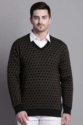 textured acrylic v-neck men's pullover - brown