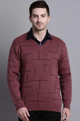 textured acrylic v-neck men's pullover - rosewood