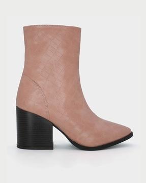 textured ankle-length heeled boots