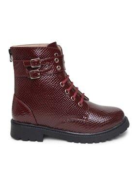 textured ankle-length lace-up boots