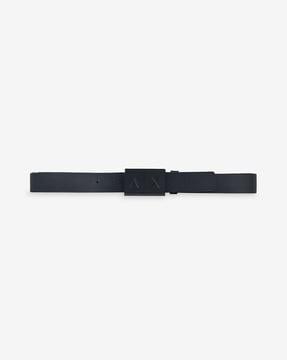 textured belt with branded buckle