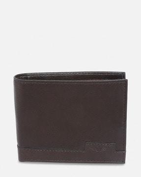 textured bi-fold wallet with genuine leather