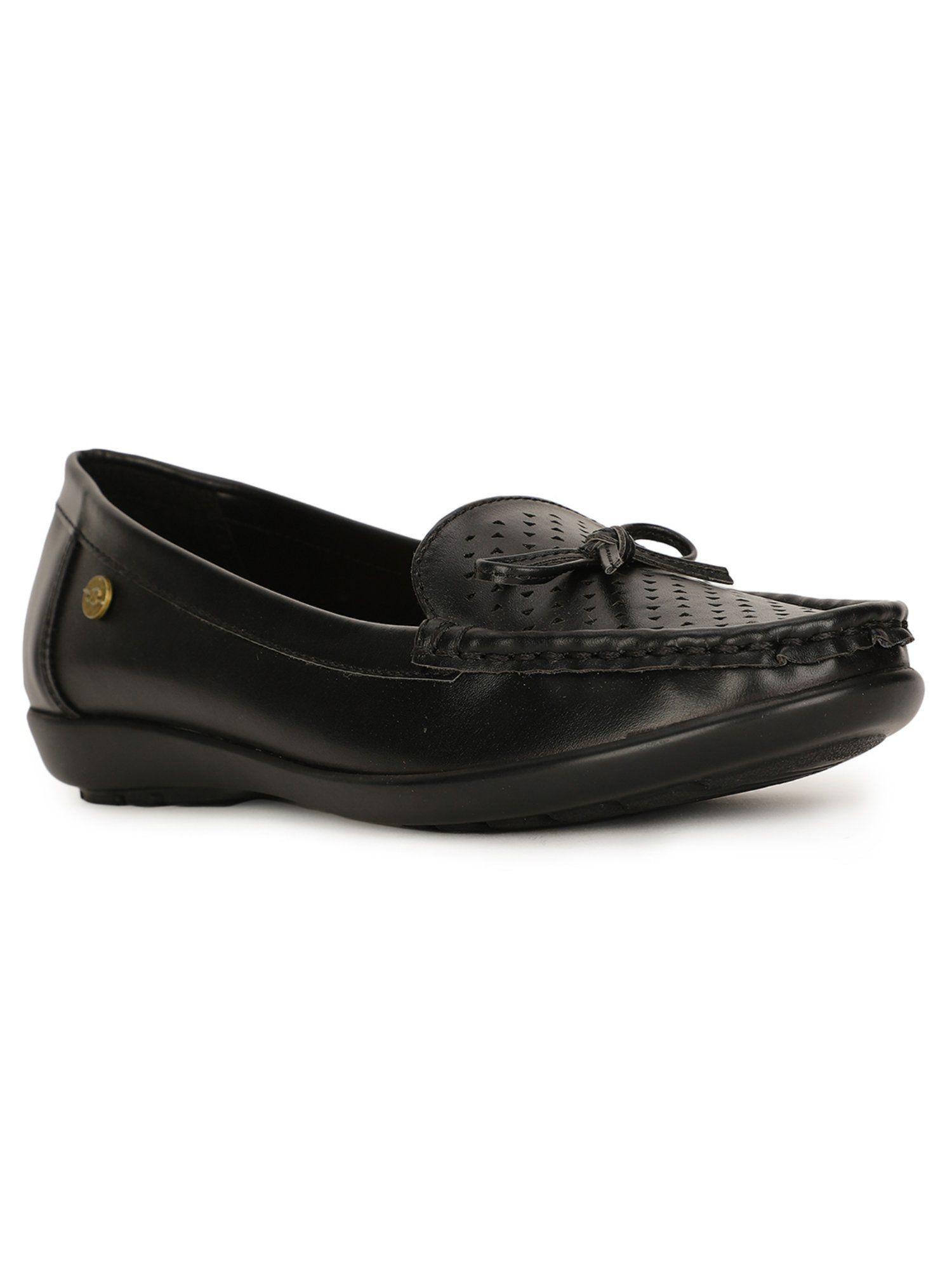 textured black loafers