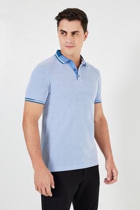 textured blended fabric regular fit men's t-shirt - blue