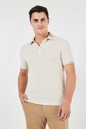 textured blended fabric regular fit men's t-shirt - natural