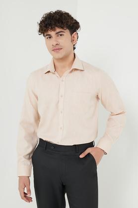 textured blended regular fit men's formal shirt - natural