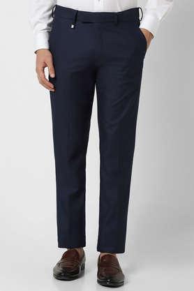 textured blended skinny fit men's casual trouser - navy