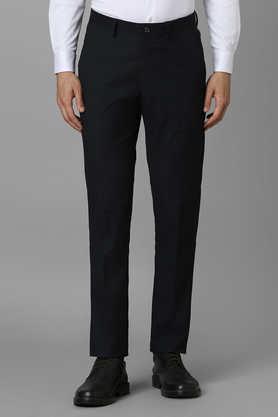 textured blended slim fit men's formal trouser - black