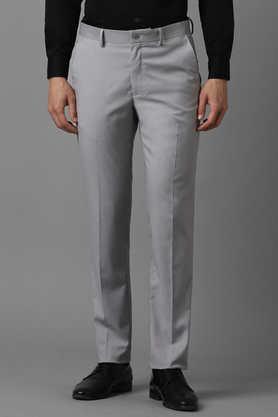 textured blended slim fit men's formal trouser - grey