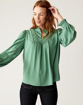 textured blouse with mandarin collar