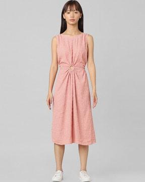 textured boat-neck a-line dress