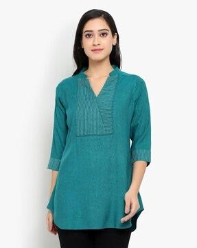 textured bracelet sleeves slim fit tunic