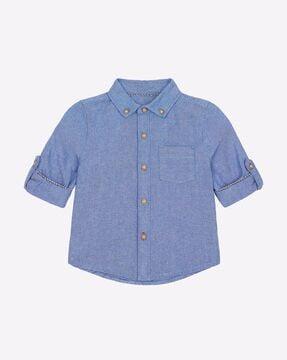 textured button-down collar shirt with patch pocket