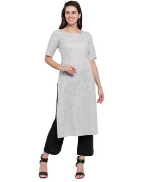 textured calf length straight kurta