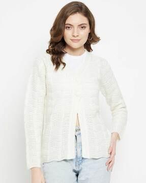 textured cardigan with button closure