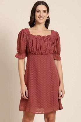 textured chiffon womens a line dress - maroon