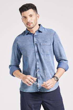 textured cotton  slim fit mens shirt - navy