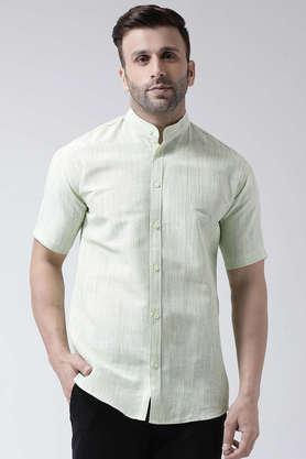 textured cotton blend regular fit men's casual shirt - green