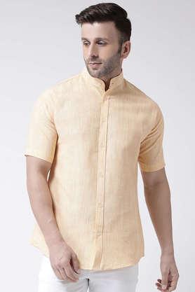 textured cotton blend regular fit men's casual shirt - natural