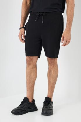 textured cotton blend regular fit men's shorts - black