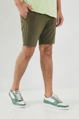 textured cotton blend regular fit men's shorts - olive