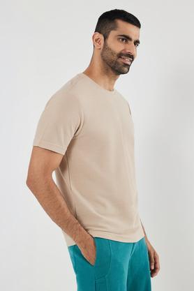 textured cotton blend round neck men's t-shirt - natural