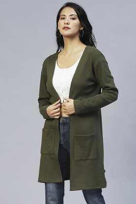 textured cotton collar neck women's shrug - olive