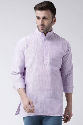 textured cotton collared men's casual wear kurta - purple