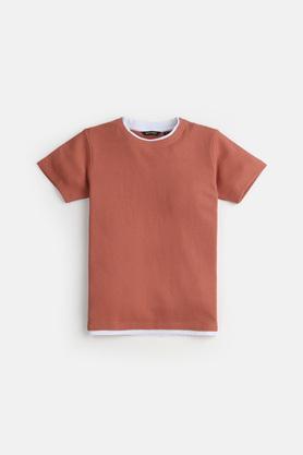 textured cotton half sleeves boys t-shirt - orange - orange
