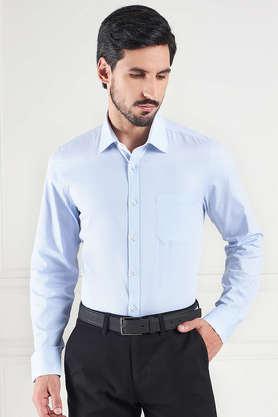 textured cotton men's formal wear shirt - blue