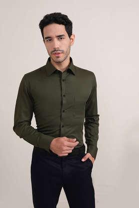 textured cotton men's formal wear shirt - green