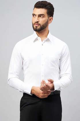 textured cotton men's formal wear shirt - white
