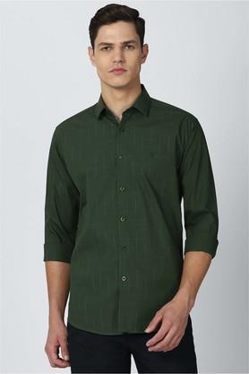 textured cotton nylon slim fit men's work wear shirt - green