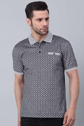 textured cotton polo men's t-shirt - black