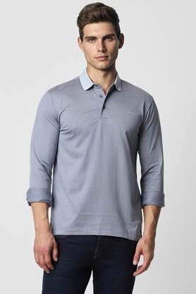 textured cotton polo men's t-shirt - blue