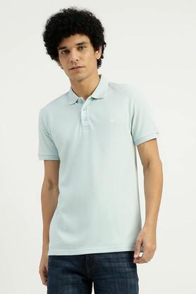 textured cotton polo men's t-shirt - blue