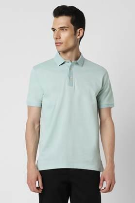 textured cotton polo men's t-shirt - green