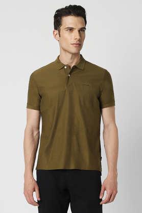 textured cotton polo men's t-shirt - green