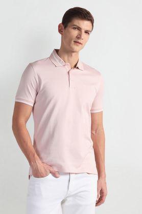 textured cotton polo men's t-shirt - pink