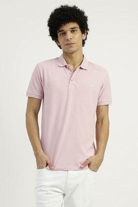 textured cotton polo men's t-shirt - pink