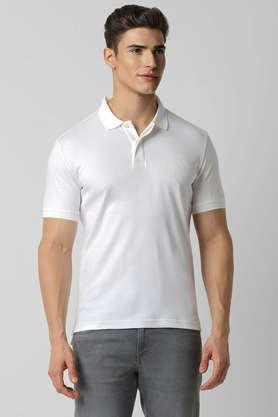 textured cotton polo men's t-shirt - white