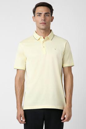 textured cotton polo men's t-shirt - yellow