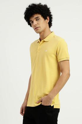 textured cotton polo men's t-shirt - yellow