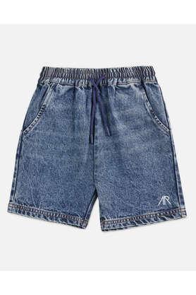 textured cotton regular boy's shorts - blue