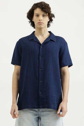 textured cotton regular fit men's casual shirt - blue