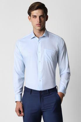 textured cotton regular fit men's casual shirt - blue