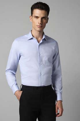 textured cotton regular fit men's casual shirt - blue
