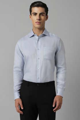 textured cotton regular fit men's casual shirt - blue