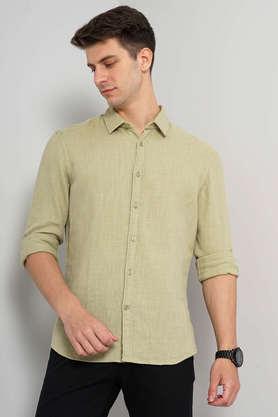 textured cotton regular fit men's casual shirt - green